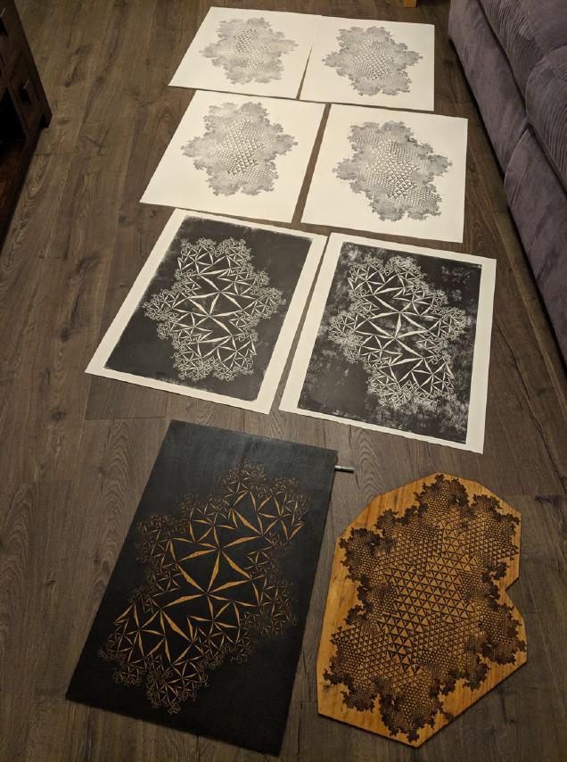 Printing with laser-etched plywood
